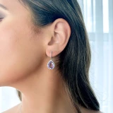 6 9/10 CTW Pear Purple Amethyst & Round Diamond Oval Halo Drop/Dangle Earrings in 14K White Gold (MDR220059)
