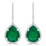 8 9/10 CTW Pear Green Emerald & Round Diamond Pear Halo Drop/Dangle Earrings in 14K White Gold (MDR220060)