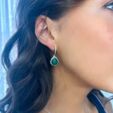 8 9/10 CTW Pear Green Emerald & Round Diamond Pear Halo Drop/Dangle Earrings in 14K White Gold (MDR220060)
