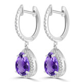 2 CTW Pear Purple Amethyst & Round Diamond Pear Halo Drop/Dangle Earrings in 14K White Gold (MDR220064)