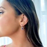 2 CTW Pear Purple Amethyst & Round Diamond Pear Halo Drop/Dangle Earrings in 14K White Gold (MDR220064)