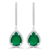 2 1/4 CTW Pear Green Emerald & Round Diamond Pear Halo Drop/Dangle Earrings in 14K White Gold (MDR220065)