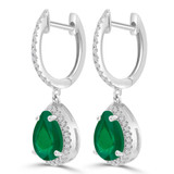 2 1/4 CTW Pear Green Emerald & Round Diamond Pear Halo Drop/Dangle Earrings in 14K White Gold (MDR220065)