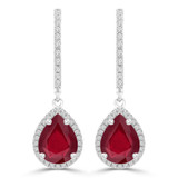 2 3/4 CTW Pear Red Ruby & Round Diamond Pear Halo Drop/Dangle Earrings in 14K White Gold (MDR220066)