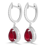 2 3/4 CTW Pear Red Ruby & Round Diamond Pear Halo Drop/Dangle Earrings in 14K White Gold (MDR220066)