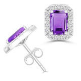 2 1/10 CTW Emerald Purple Amethyst & Round Diamond Emerald Halo Stud Earrings in 14K White Gold (MDR220069)