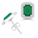 2 CTW Emerald Green Emerald & Round Diamond Emerald Halo Stud Earrings in 14K White Gold (MDR220070)