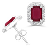 2 5/8 CTW Emerald Red Ruby & Round Diamond Emerald Halo Stud Earrings in 14K White Gold (MDR220071)