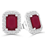 2 5/8 CTW Emerald Red Ruby & Round Diamond Emerald Halo Stud Earrings in 14K White Gold (MDR220071)