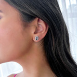 1 5/8 CTW Oval Purple Amethyst & Round Diamond Oval Halo Stud Earrings in 14K White Gold (MDR220074)