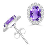 1 5/8 CTW Oval Purple Amethyst & Round Diamond Oval Halo Stud Earrings in 14K White Gold (MDR220074)