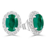 1 4/5 CTW Oval Green Emerald & Round Diamond Oval Halo Stud Earrings in 14K White Gold (MDR220075)