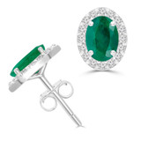 1 4/5 CTW Oval Green Emerald & Round Diamond Oval Halo Stud Earrings in 14K White Gold (MDR220075)