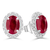 2 3/4 CTW Oval Red Ruby & Round Diamond Oval Halo Stud Earrings in 14K White Gold (MDR220076)