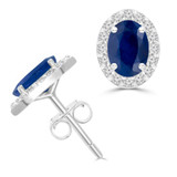 2 1/2 CTW Oval Blue Sapphire & Round Diamond Oval Halo Stud Earrings in 14K White Gold (MDR220077)