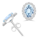 2 1/4 CTW Oval Blue Topaz & Round Diamond Oval Halo Stud Earrings in 14K White Gold (MDR220078)