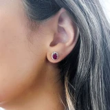 2 3/5 CTW Oval Red Ruby & Round Diamond Oval Floral Halo Stud Earrings in 14K White Gold (MDR220081)