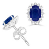 2 7/8 CTW Oval Blue Sapphire & Round Diamond Oval Floral Halo Stud Earrings in 14K White Gold (MDR220082)