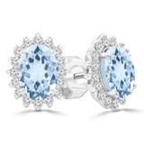 2 1/5 CTW Oval Blue Topaz & Round Diamond Oval Floral Halo Stud Earrings in 14K White Gold (MDR220083)