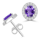9/10 CTW Oval Purple Amethyst & Round Diamond Oval Halo Stud Earrings in 14K White Gold (MDR220084)
