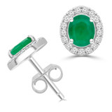 4/5 CTW Oval Green Emerald & Round Diamond Oval Halo Stud Earrings in 14K White Gold (MDR220085)