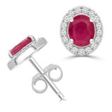 1 1/3 CTW Oval Red Ruby & Round Diamond Oval Halo Stud Earrings in 14K White Gold (MDR220086)