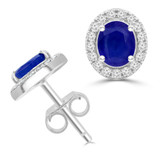 1 1/20 CTW Oval Blue Sapphire & Round Diamond Oval Halo Stud Earrings in 14K White Gold (MDR220087)