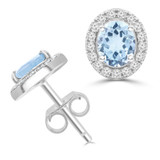 1 1/4 CTW Oval Blue Topaz & Round Diamond Oval Halo Stud Earrings in 14K White Gold (MDR220088)