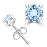 4/5 CTW Round Blue Topaz Solitaire Stud Earrings in 14K White Gold (MDR220093)