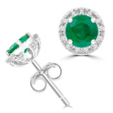 4/5 CTW Round Green Emerald & Round Diamond Halo Stud Earrings in 14K White Gold (MDR220095)