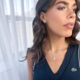 1 1/20 CTW Princess Green Emerald & Round Diamond Double Cushion Halo Stud Earrings in 14K White Gold (MDR220115)