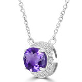 1 1/4 CTW Oval Purple Amethyst & Round Diamond Oval Halo  Necklace in 14K White Gold With Diamond Accent on Chain (MDR220119)