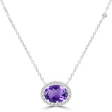 1 1/4 CTW Oval Purple Amethyst & Round Diamond Oval Halo  Necklace in 14K White Gold With Diamond Accent on Chain (MDR220119)