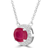 1 4/5 CTW Oval Red Ruby & Round Diamond Oval Halo  Necklace in 14K White Gold With Diamond Accent on Chain (MDR220121)