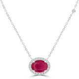 1 4/5 CTW Oval Red Ruby & Round Diamond Oval Halo  Necklace in 14K White Gold With Diamond Accent on Chain (MDR220121)