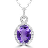 1 4/5 CTW Oval Purple Amethyst & Round Diamond Infinity Halo Pendant Necklace in 14K White Gold (MDR220124)