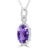 1 4/5 CTW Oval Purple Amethyst & Round Diamond Infinity Halo Pendant Necklace in 14K White Gold (MDR220124)