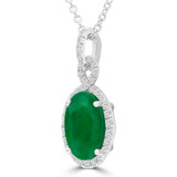 1 2/3 CTW Oval Green Emerald & Round Diamond Infinity Halo Pendant Necklace in 14K White Gold (MDR220125)