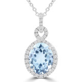 2 1/8 CTW Oval Blue Topaz & Round Diamond Infinity Halo Pendant Necklace in 14K White Gold (MDR220128)