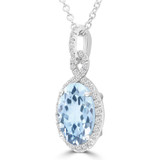 2 1/8 CTW Oval Blue Topaz & Round Diamond Infinity Halo Pendant Necklace in 14K White Gold (MDR220128)