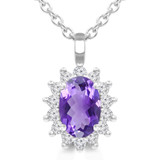 1/2 CTW Oval Purple Amethyst & Round Diamond Floral Halo Pendant Necklace in 14K White Gold (MDR220129)