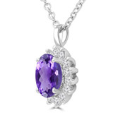 1/2 CTW Oval Purple Amethyst & Round Diamond Floral Halo Pendant Necklace in 14K White Gold (MDR220129)