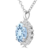 2/3 CTW Oval Blue Topaz & Round Diamond Floral Halo Pendant Necklace in 14K White Gold (MDR220133)