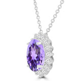 2 7/8 CTW Oval Purple Amethyst & Round Diamond Oval Floral Halo Pendant Necklace in 14K White Gold (MDR220134)