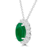 2 3/5 CTW Oval Green Emerald & Round Diamond Oval Floral Halo Pendant Necklace in 14K White Gold (MDR220135)