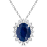 3 4/5 CTW Oval Blue Sapphire & Round Diamond Oval Floral Halo Pendant Necklace in 14K White Gold (MDR220137)