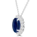 3 4/5 CTW Oval Blue Sapphire & Round Diamond Oval Floral Halo Pendant Necklace in 14K White Gold (MDR220137)
