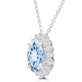 3 3/5 CTW Oval Blue Topaz & Round Diamond Oval Floral Halo Pendant Necklace in 14K White Gold (MDR220138)