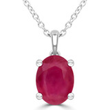 1 2/3 CT Oval Red Ruby Solitaire Pendant Necklace in 14K White Gold (MDR220141)