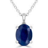 1 5/8 CT Oval Blue Sapphire Solitaire Pendant Necklace in 14K White Gold (MDR220142)